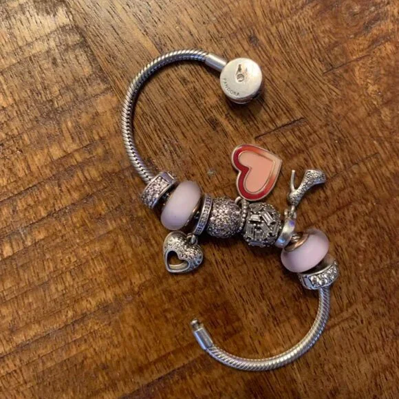 Pandora Moments Halo Snake Chain Bracelet with 9 charms - Picture 2 of 5